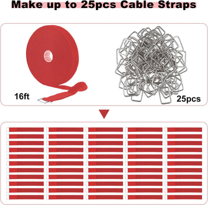 1"x32ft Hook and Loop Straps with 50 Metal Buckles, Adjustable Fastening Cable Straps, Cut-to-Length Cinch Strap, Reusable Nylon Securing Cord Ties for Organizer or Storage, 1 inch Wide, Black