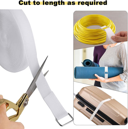 1"x32ft Hook and Loop Straps with 50 Metal Buckles, Adjustable Fastening Cable Straps, Cut-to-Length Cinch Strap, Reusable Nylon Securing Cord Ties for Organizer or Storage, 1 inch Wide, Black