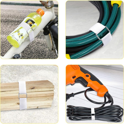 1"x32ft Hook and Loop Straps with 50 Metal Buckles, Adjustable Fastening Cable Straps, Cut-to-Length Cinch Strap, Reusable Nylon Securing Cord Ties for Organizer or Storage, 1 inch Wide, Black