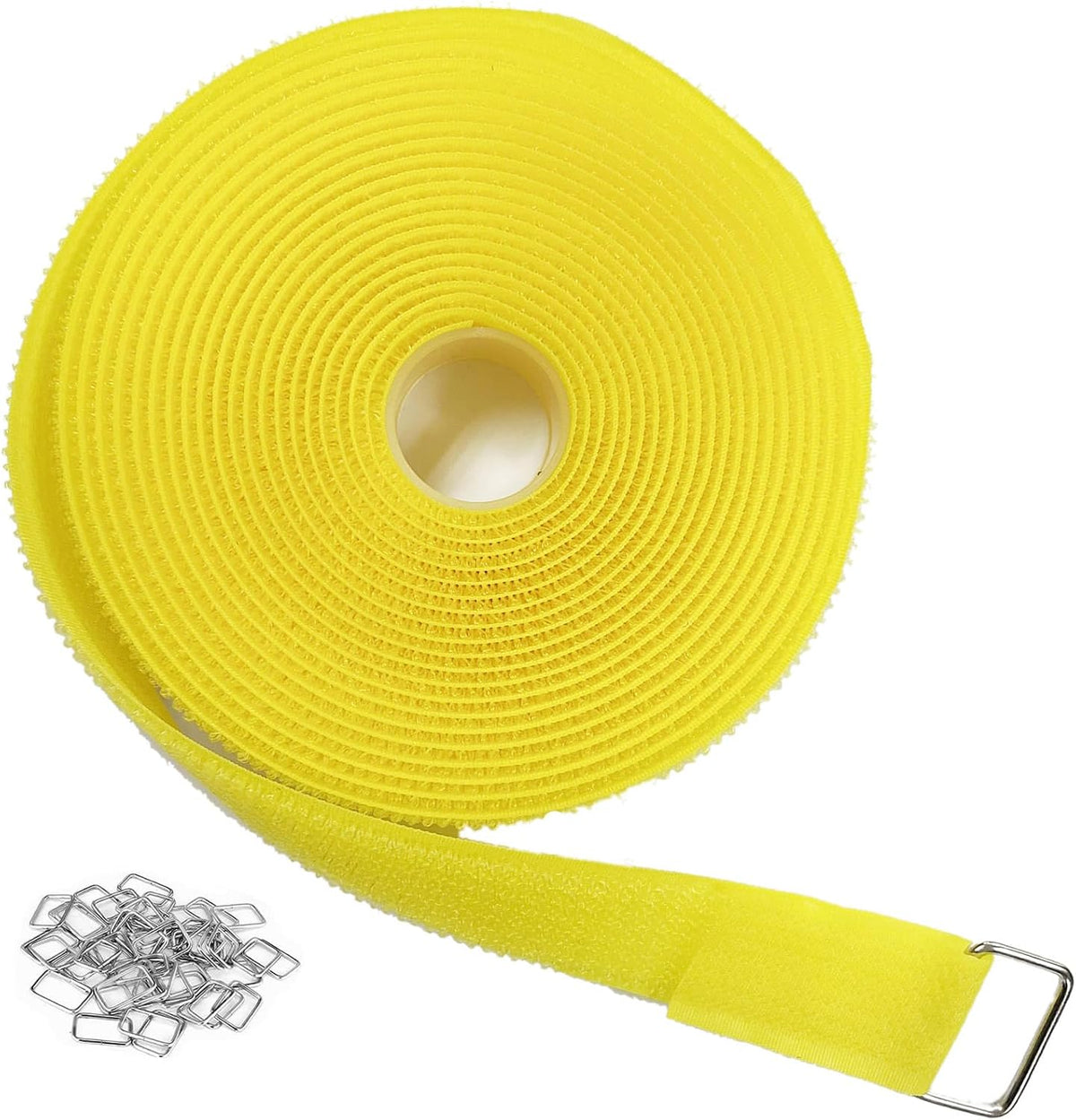 1"x32ft Hook and Loop Straps with 50 Metal Buckles, Adjustable Fastening Cable Straps, Cut-to-Length Cinch Strap, Reusable Nylon Securing Cord Ties for Organizer or Storage, 1 inch Wide, Black
