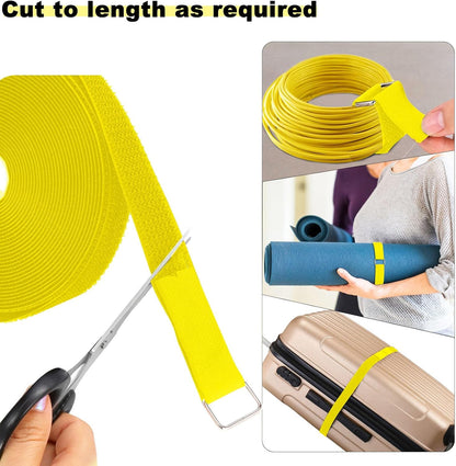 1"x32ft Hook and Loop Straps with 50 Metal Buckles, Adjustable Fastening Cable Straps, Cut-to-Length Cinch Strap, Reusable Nylon Securing Cord Ties for Organizer or Storage, 1 inch Wide, Black