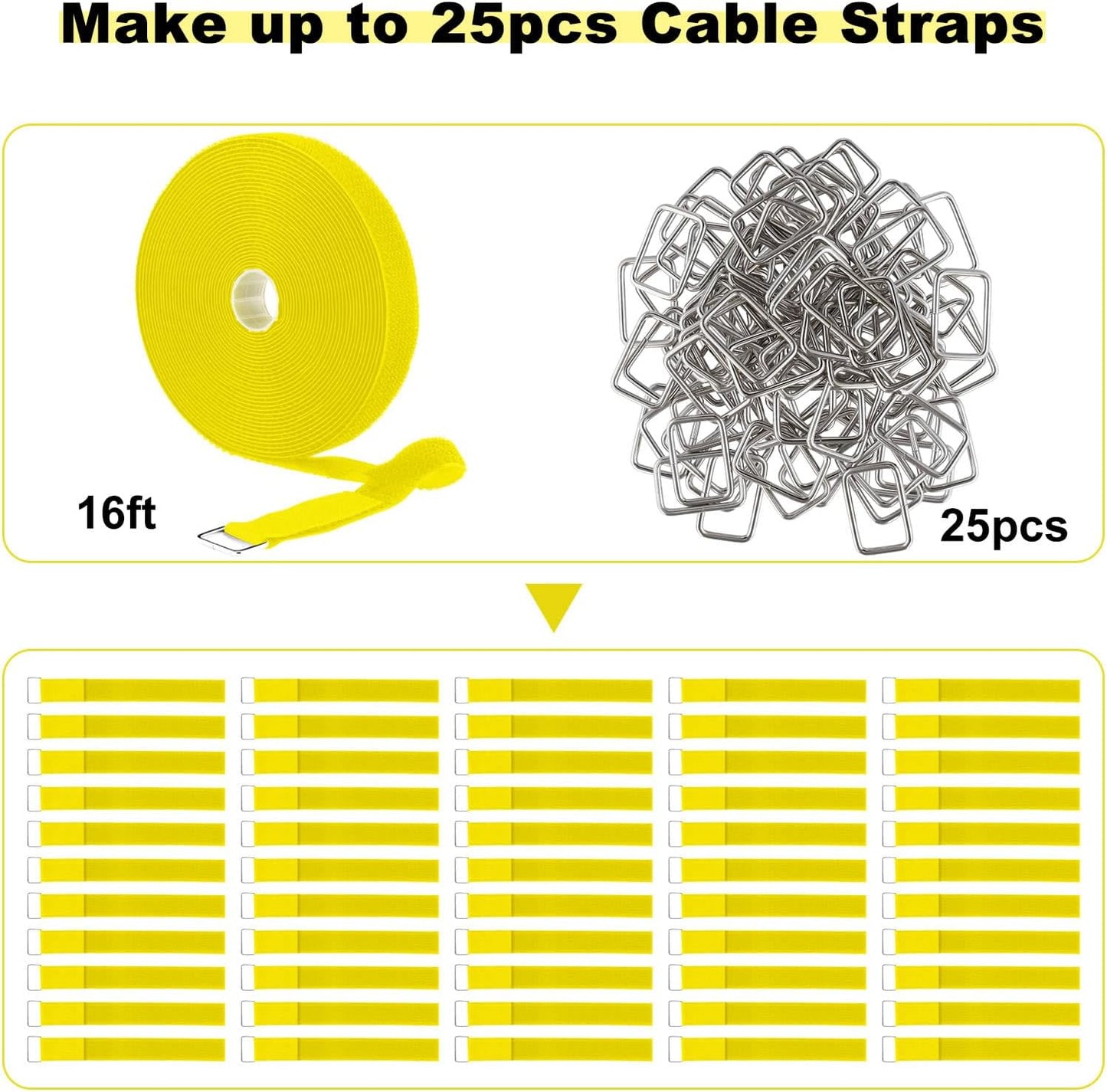 1"x32ft Hook and Loop Straps with 50 Metal Buckles, Adjustable Fastening Cable Straps, Cut-to-Length Cinch Strap, Reusable Nylon Securing Cord Ties for Organizer or Storage, 1 inch Wide, Black