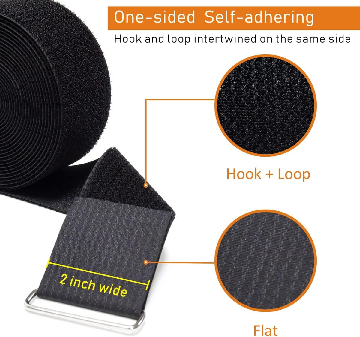 1"x32ft Hook and Loop Straps with 50 Metal Buckles, Adjustable Fastening Cable Straps, Cut-to-Length Cinch Strap, Reusable Nylon Securing Cord Ties for Organizer or Storage, 1 inch Wide, Black