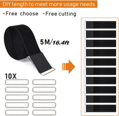 1"x32ft Hook and Loop Straps with 50 Metal Buckles, Adjustable Fastening Cable Straps, Cut-to-Length Cinch Strap, Reusable Nylon Securing Cord Ties for Organizer or Storage, 1 inch Wide, Black