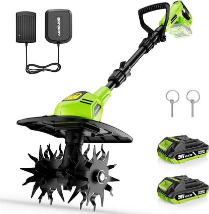 20V Cordless Tiller Cultivator, 360 RPM Electric Garden Tiller