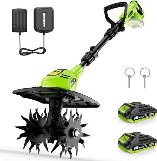 20V Cordless Tiller Cultivator, 360 RPM Electric Garden Tiller
