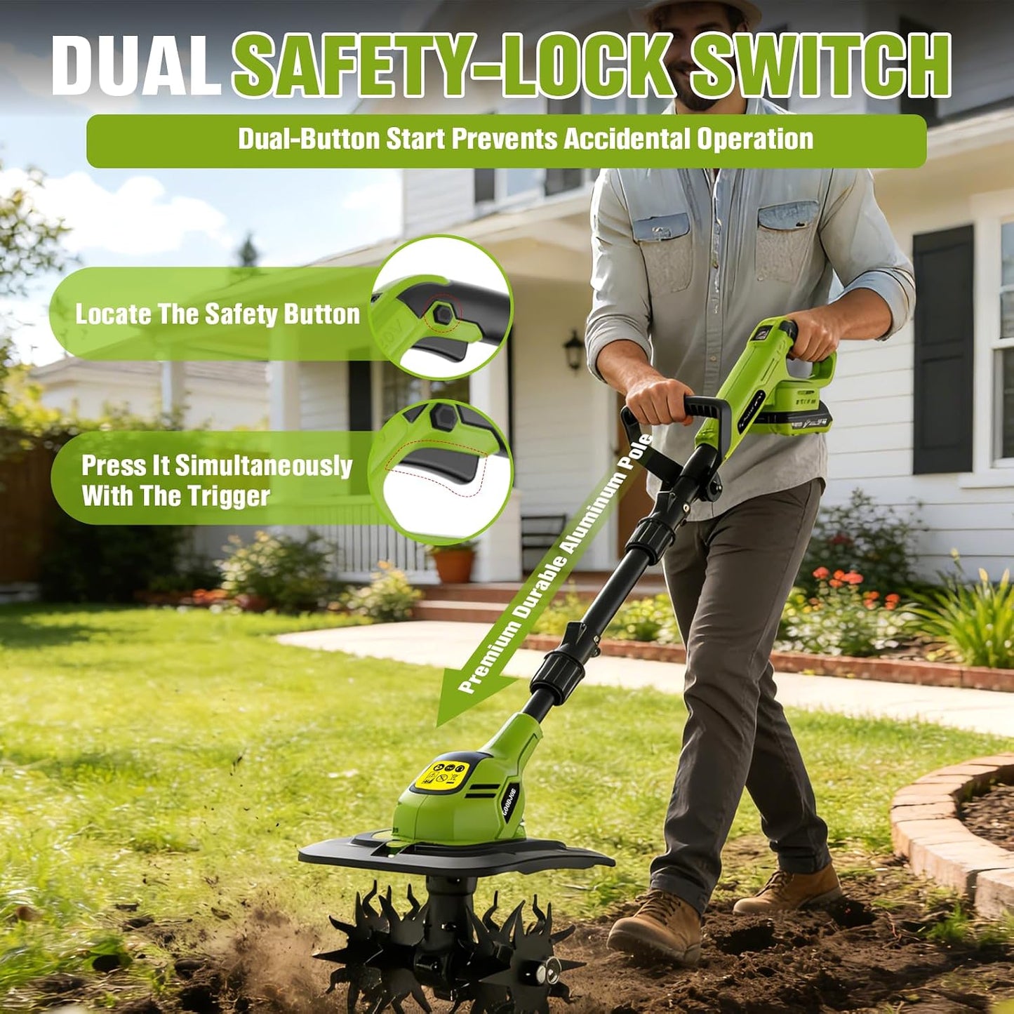 20V Cordless Tiller Cultivator, 360 RPM Electric Garden Tiller