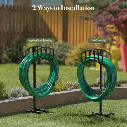Garden Hose Holder Detachable Heavy Duty Metal Water Hose Hanger, Freestanding Hose Storage Stand Rack for Outside (Black)