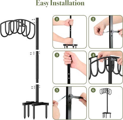 Garden Hose Holder Detachable Heavy Duty Metal Water Hose Hanger, Freestanding Hose Storage Stand Rack for Outside (Black)