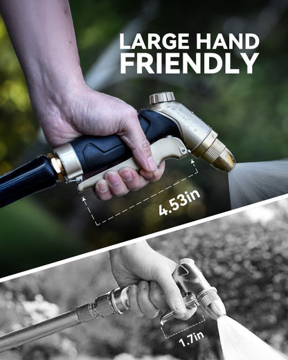 Garden Hose Nozzle, 100% Heavy Duty Metal Hose Sprayer, High Pressure Water Hose Nozzle with Adjustable Spray Patterns and Flow Control for Watering Plants, Car Washing, Pet Washing, Gold