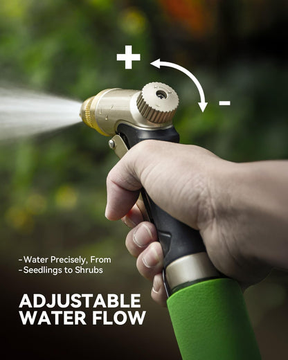 Garden Hose Nozzle, 100% Heavy Duty Metal Hose Sprayer, High Pressure Water Hose Nozzle with Adjustable Spray Patterns and Flow Control for Watering Plants, Car Washing, Pet Washing, Gold