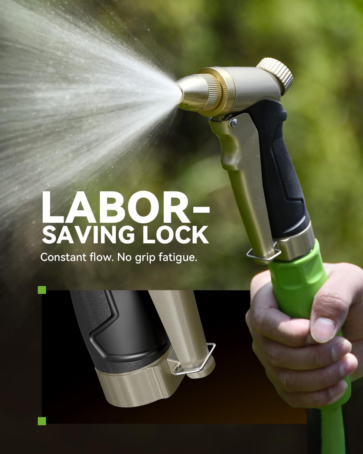 Garden Hose Nozzle, 100% Heavy Duty Metal Hose Sprayer, High Pressure Water Hose Nozzle with Adjustable Spray Patterns and Flow Control for Watering Plants, Car Washing, Pet Washing, Gold