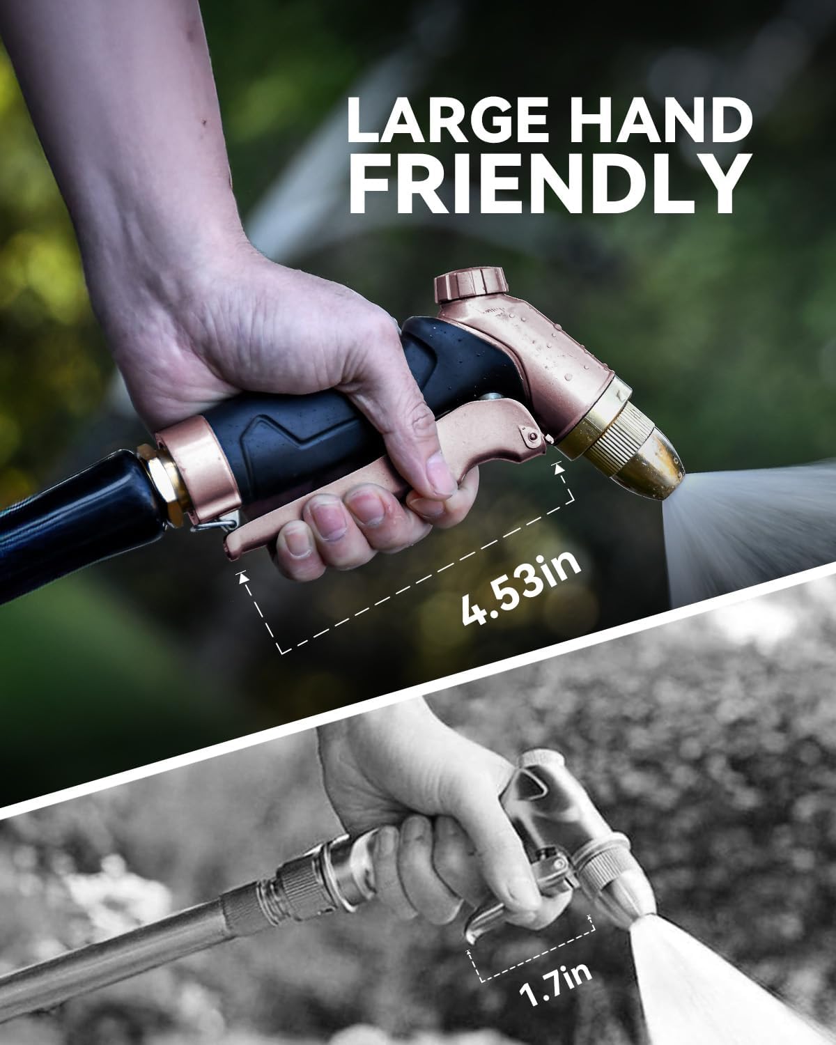 Garden Hose Nozzle, 100% Heavy Duty Metal Hose Sprayer, High Pressure Water Hose Nozzle with Adjustable Spray Patterns and Flow Control for Watering Plants, Car Washing, Pet Washing, Gold