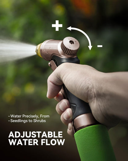 Garden Hose Nozzle, 100% Heavy Duty Metal Hose Sprayer, High Pressure Water Hose Nozzle with Adjustable Spray Patterns and Flow Control for Watering Plants, Car Washing, Pet Washing, Gold