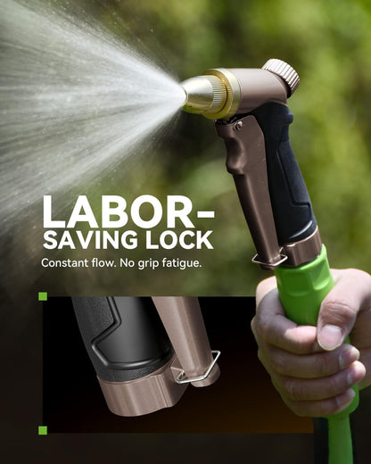 Garden Hose Nozzle, 100% Heavy Duty Metal Hose Sprayer, High Pressure Water Hose Nozzle with Adjustable Spray Patterns and Flow Control for Watering Plants, Car Washing, Pet Washing, Gold