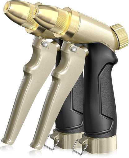 Garden Hose Nozzle, 100% Heavy Duty Metal Hose Sprayer, High Pressure Water Hose Nozzle with Adjustable Spray Patterns and Flow Control for Watering Plants, Car Washing, Pet Washing, Gold