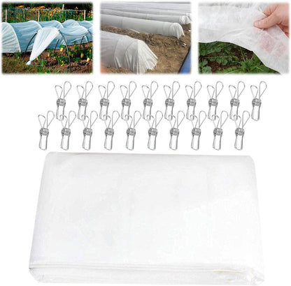 Plant Covers Freeze Protection with 20 Stainless Steel Clips, 10 x 29.5Ft Frost Cloth Plant Blankets Floating Row Cover for Outdoor Plants Raised Bed Greenhouse