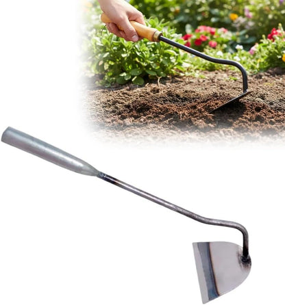 All-Steel Hardened Hollow Hoe, Hand-Forged Garden Weeding Tool, Portable Household Hoe for Loosening Soil, Digging & Planting Vegetables, Durable Farm & Home Gardening Rake (Silvery)
