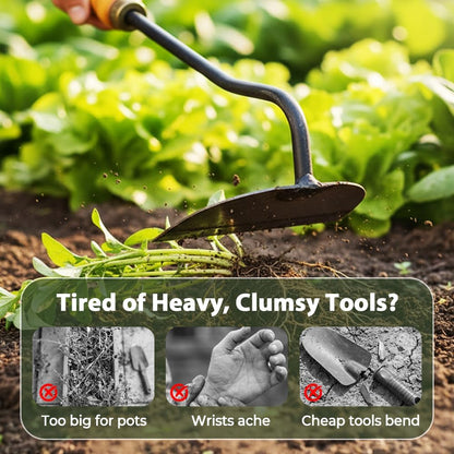 All-Steel Hardened Hollow Hoe, Hand-Forged Garden Weeding Tool, Portable Household Hoe for Loosening Soil, Digging & Planting Vegetables, Durable Farm & Home Gardening Rake (Silvery)