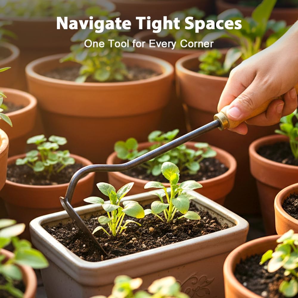 All-Steel Hardened Hollow Hoe, Hand-Forged Garden Weeding Tool, Portable Household Hoe for Loosening Soil, Digging & Planting Vegetables, Durable Farm & Home Gardening Rake (Silvery)
