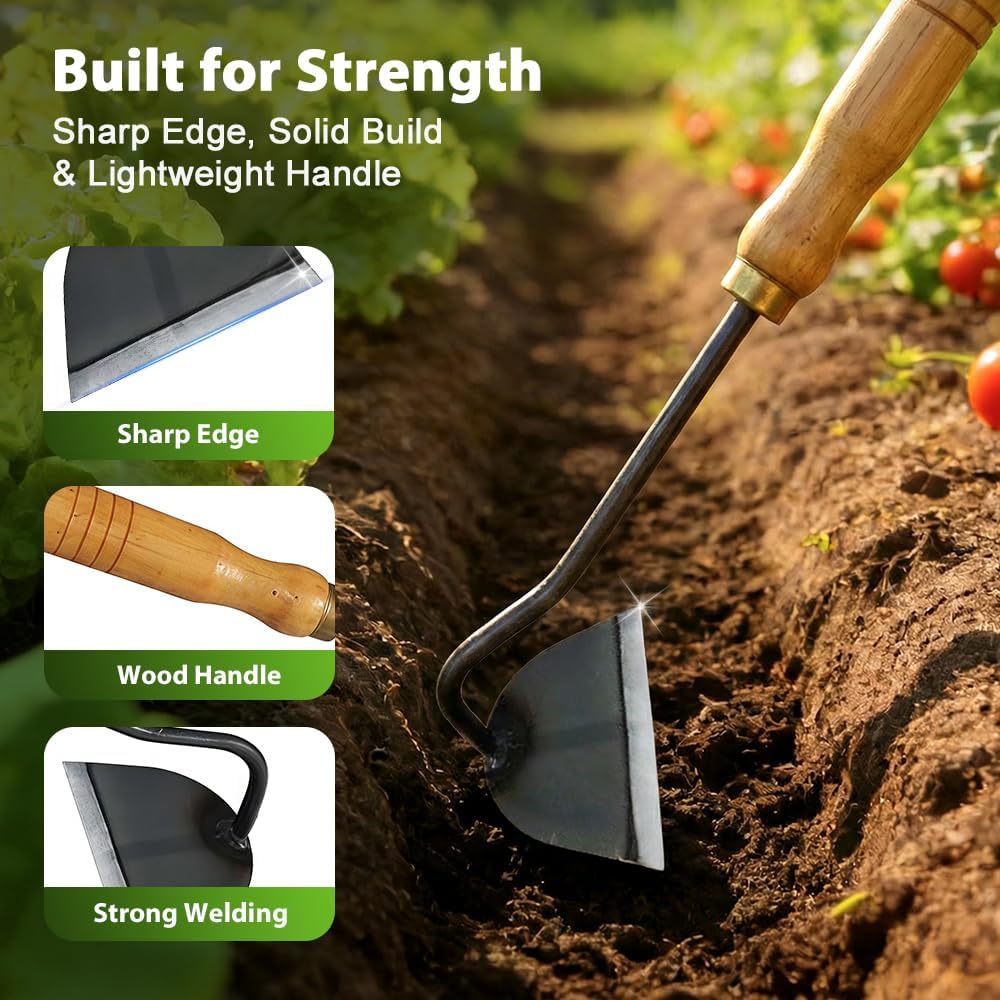 All-Steel Hardened Hollow Hoe, Hand-Forged Garden Weeding Tool, Portable Household Hoe for Loosening Soil, Digging & Planting Vegetables, Durable Farm & Home Gardening Rake (Silvery)