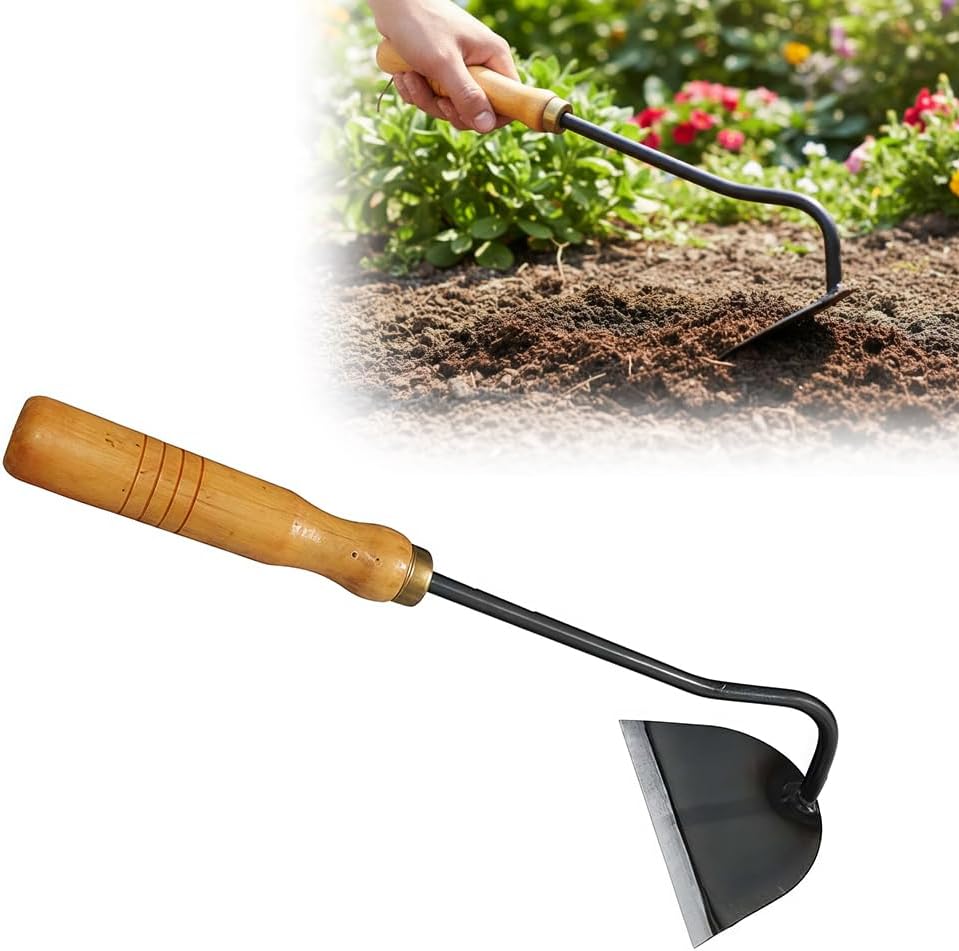 All-Steel Hardened Hollow Hoe, Hand-Forged Garden Weeding Tool, Portable Household Hoe for Loosening Soil, Digging & Planting Vegetables, Durable Farm & Home Gardening Rake (Silvery)