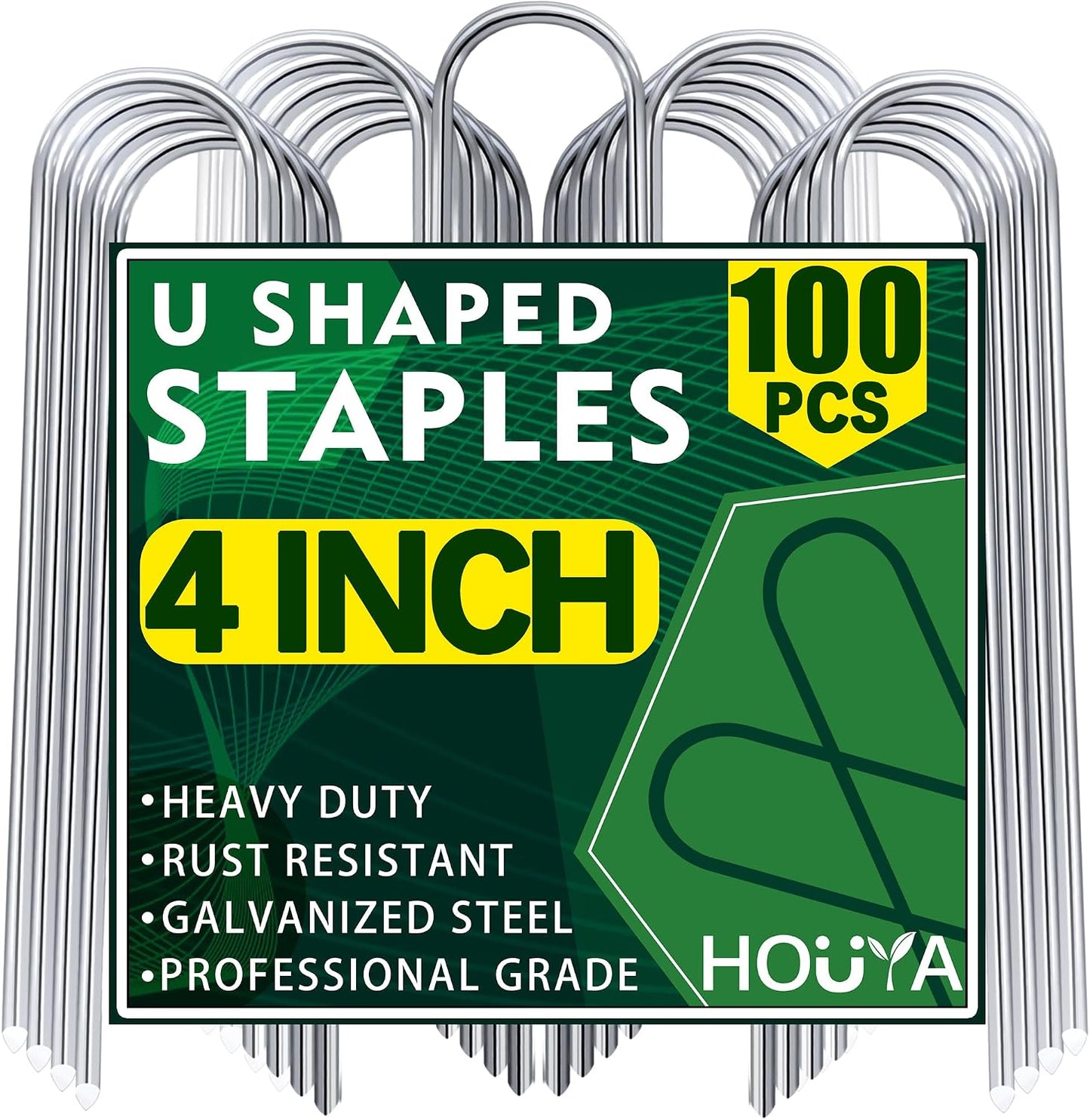 100 Pack Garden Stakes 4 Inch U-Shaped Drip Irrigation Stakes Galvanized Landscape Staples Garden Pins Yard Lawn Ground Stakes for Soaker Hose Drip Line Tubing Landscape Fabric Weed Barrier