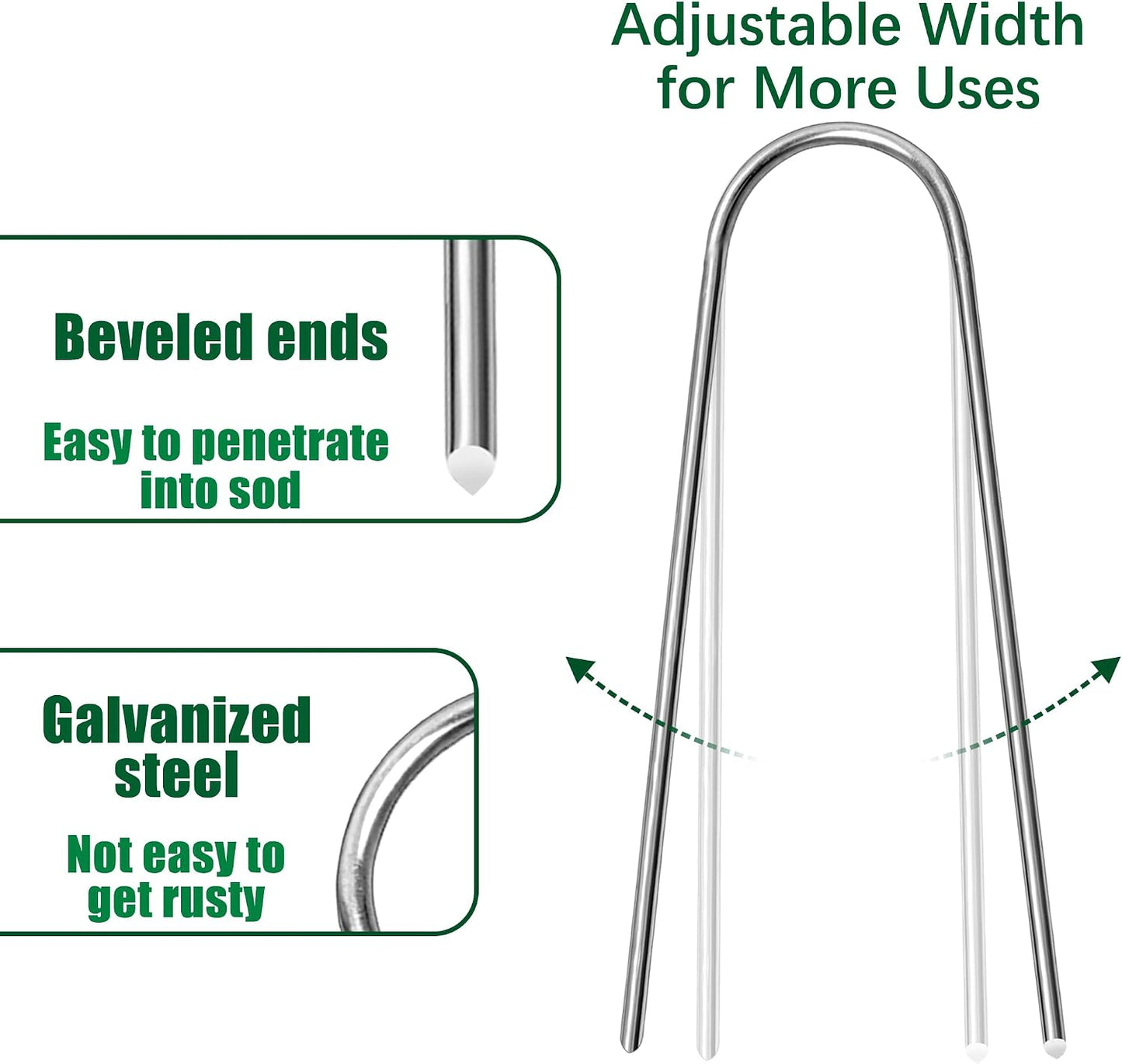 100 Pack Garden Stakes 4 Inch U-Shaped Drip Irrigation Stakes Galvanized Landscape Staples Garden Pins Yard Lawn Ground Stakes for Soaker Hose Drip Line Tubing Landscape Fabric Weed Barrier