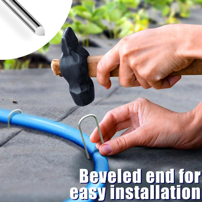 100 Pack Garden Stakes 4 Inch U-Shaped Drip Irrigation Stakes Galvanized Landscape Staples Garden Pins Yard Lawn Ground Stakes for Soaker Hose Drip Line Tubing Landscape Fabric Weed Barrier