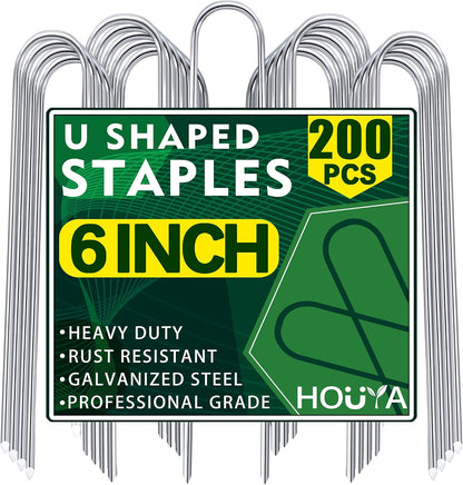 100 Pack Garden Stakes 4 Inch U-Shaped Drip Irrigation Stakes Galvanized Landscape Staples Garden Pins Yard Lawn Ground Stakes for Soaker Hose Drip Line Tubing Landscape Fabric Weed Barrier