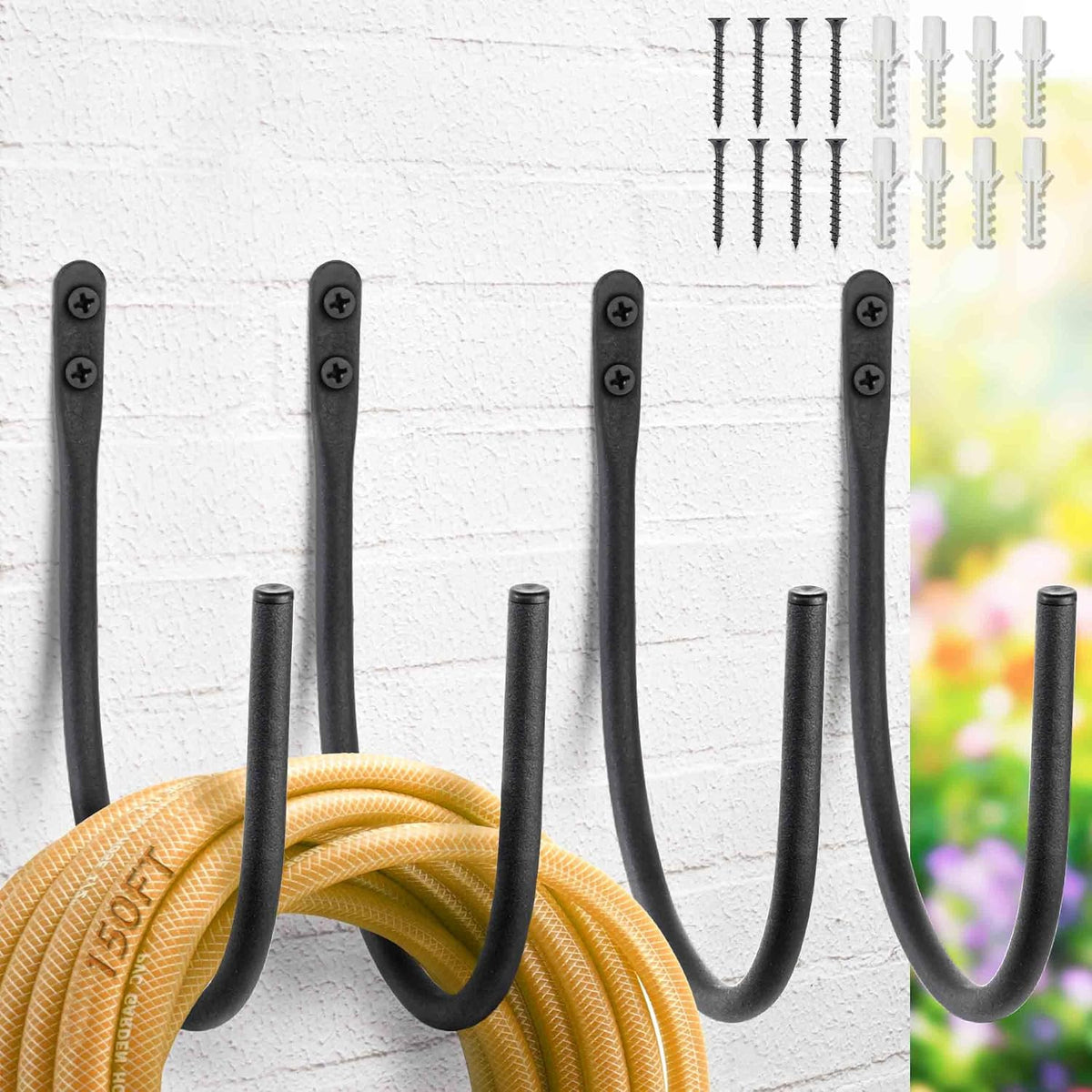4 Pack Garden Hose Holder - Heavy Duty Metal Water Hose Hanger