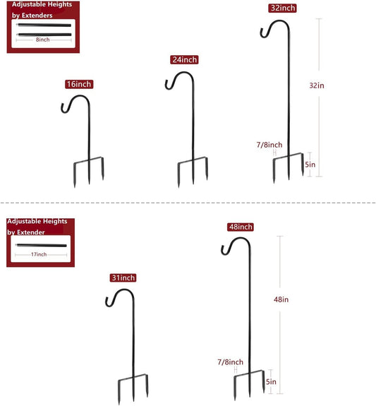 Shepherd Hook, Black, 32 Inch, Adjustable Height, 1/2" Thick