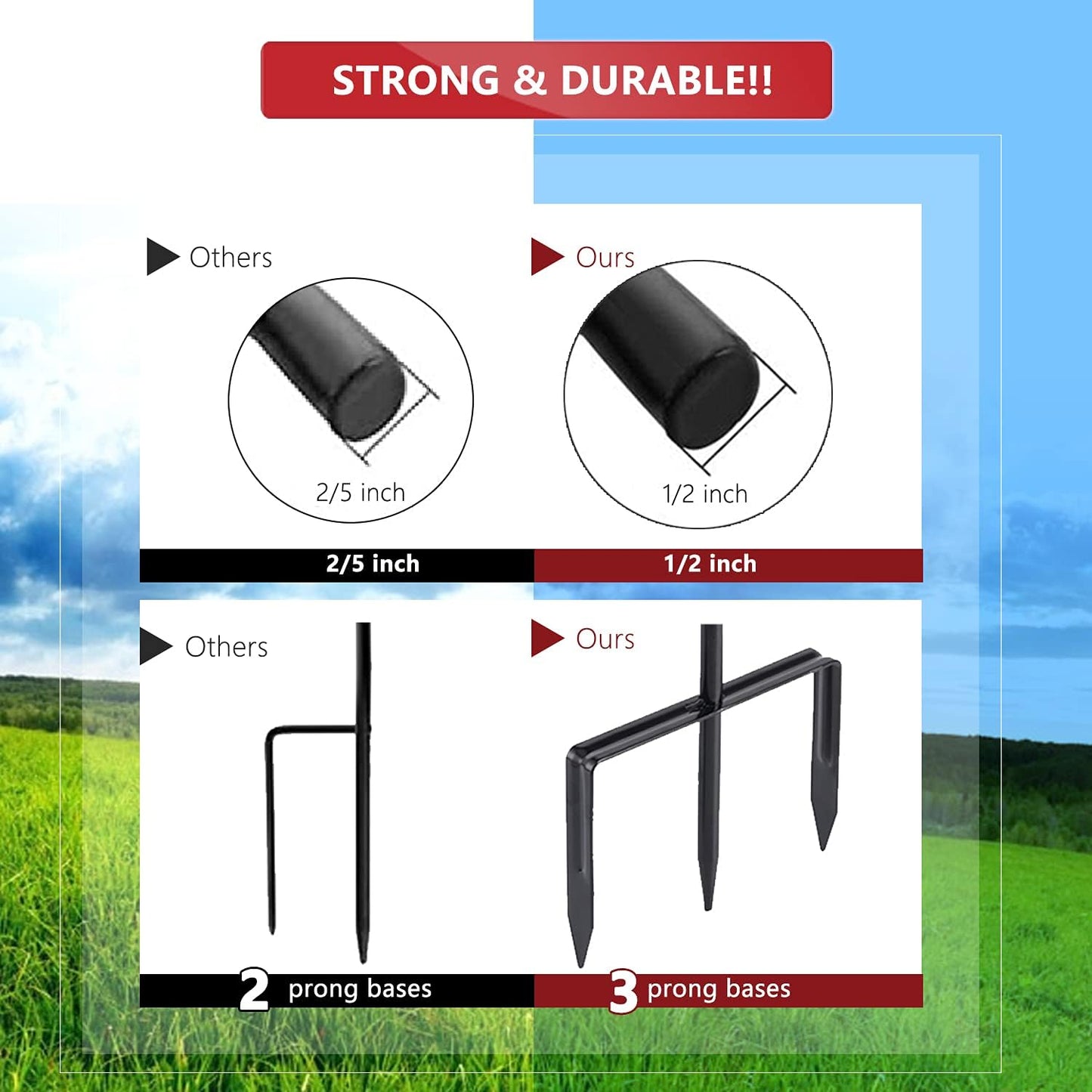 Shepherd Hook, Black, 32 Inch, Adjustable Height, 1/2" Thick