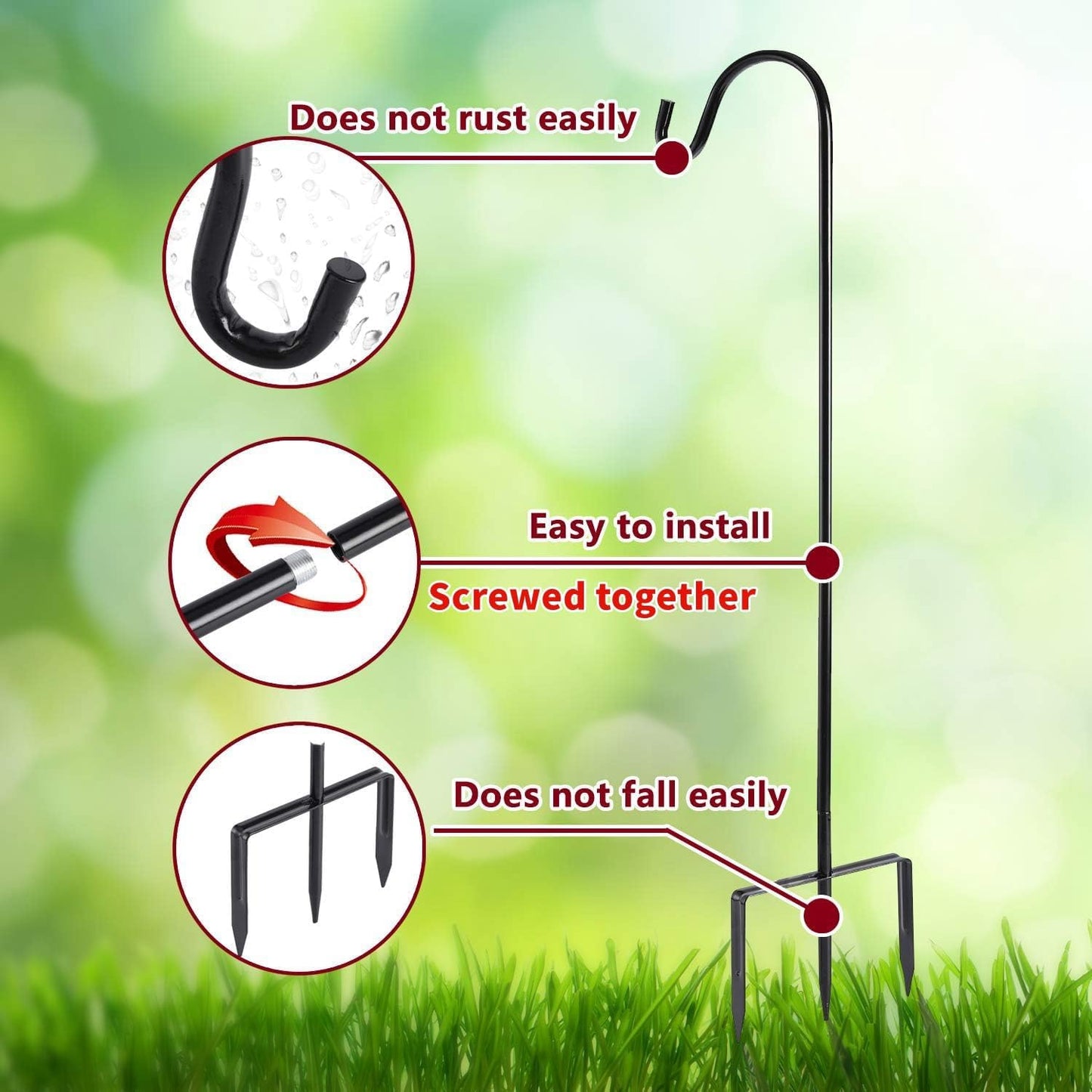 Shepherd Hook, Black, 32 Inch, Adjustable Height, 1/2" Thick