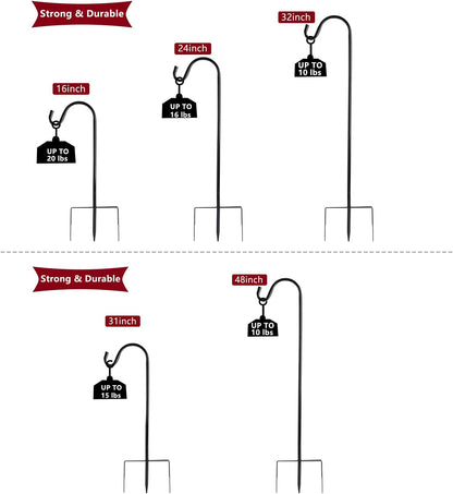 Shepherd Hook, Black, 32 Inch, Adjustable Height, 1/2" Thick