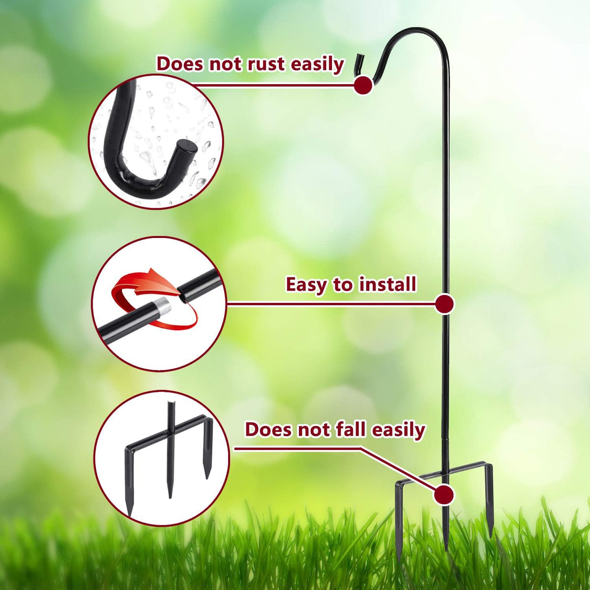 Shepherd Hook, Black, 32 Inch, Adjustable Height, 1/2" Thick