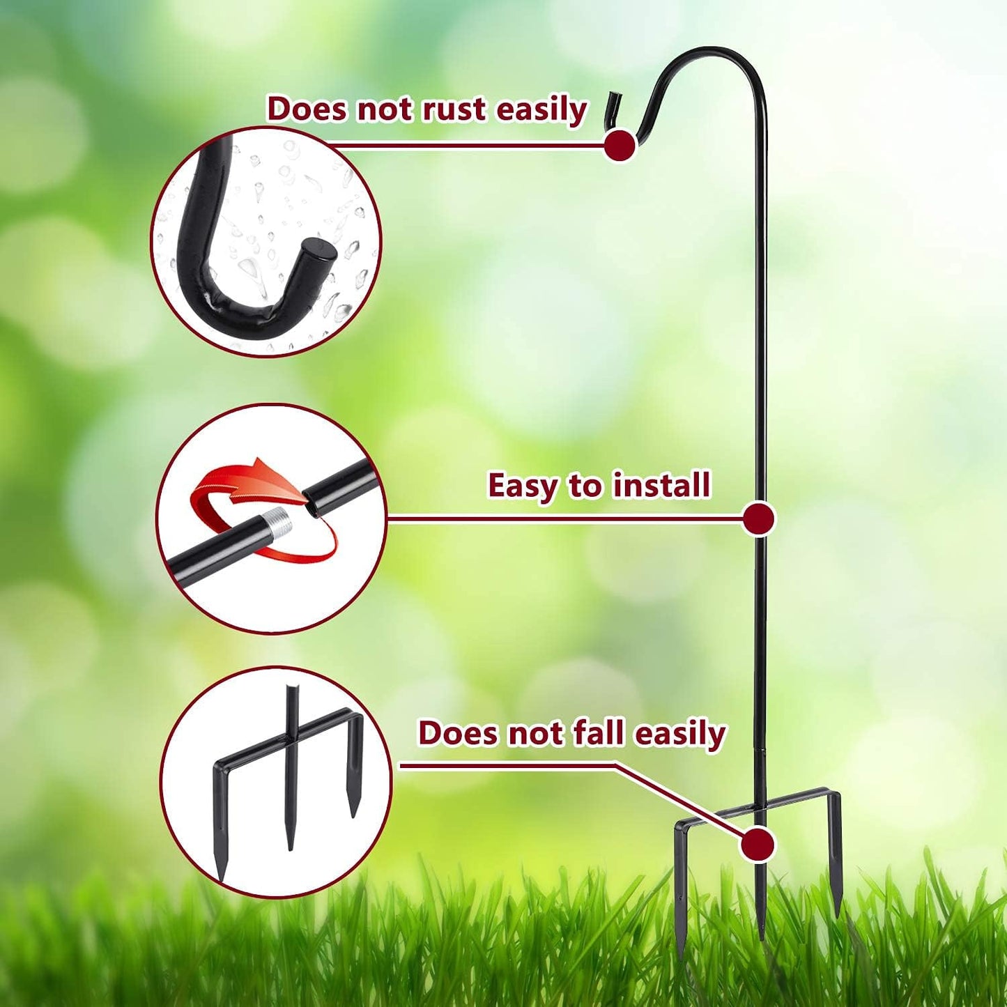 Shepherd Hook, Black, 32 Inch, Adjustable Height, 1/2" Thick