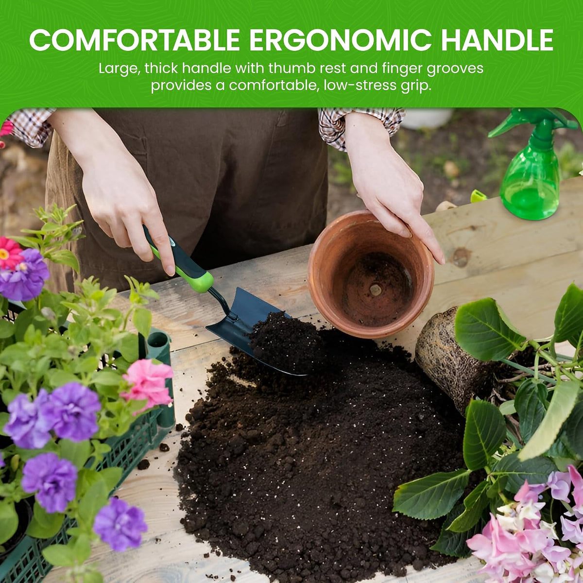 Heavy Duty Garden Trowel Hand Shovel for Gardening – Strong Carbon Steel Hand Trowel with Ergonomic Non-Slip Handle – Perfect for Digging, Planting, Transplanting, and Cutting Roots
