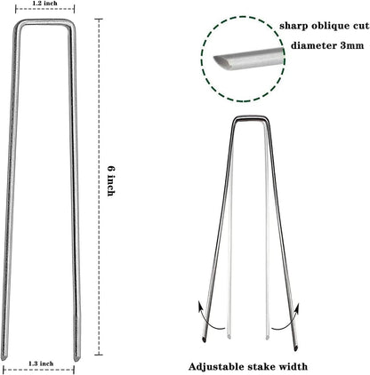 100 Pcs 6 inch Garden Landscape Staples Galvanized Pins Lawn Stakes for Weed Barrier Ground Cover,U-Type Heavy Duty (100 Pcs x 6")