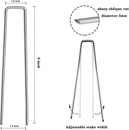 100 Pcs 6 inch Garden Landscape Staples Galvanized Pins Lawn Stakes for Weed Barrier Ground Cover,U-Type Heavy Duty (100 Pcs x 6")