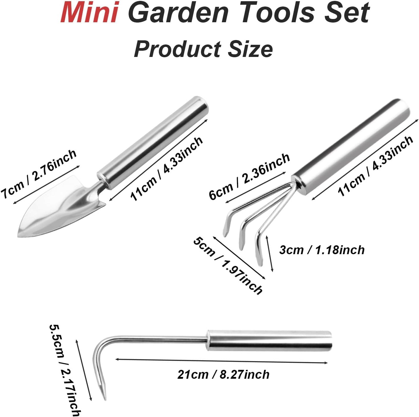3 Pcs Mini Garden Tools Set Small Tiny Shovel Trowel and Hand Rake with Solid Wood Handle Indoor Gardening Tools for Pot Plants Succulent Bonsai