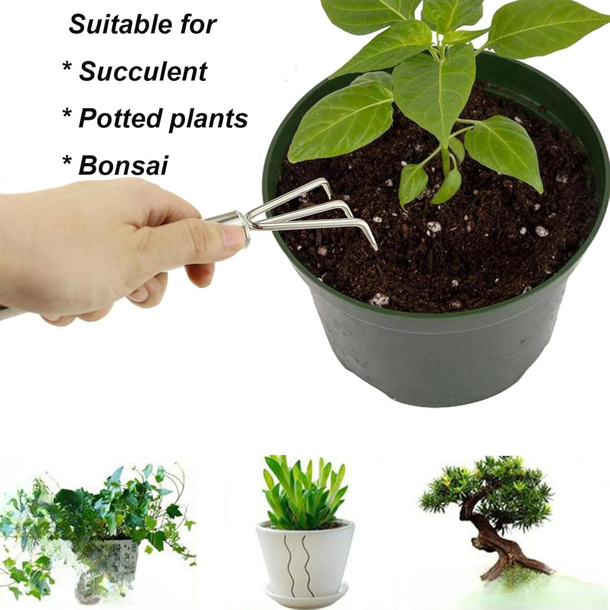 3 Pcs Mini Garden Tools Set Small Tiny Shovel Trowel and Hand Rake with Solid Wood Handle Indoor Gardening Tools for Pot Plants Succulent Bonsai
