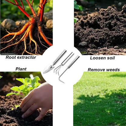 3 Pcs Mini Garden Tools Set Small Tiny Shovel Trowel and Hand Rake with Solid Wood Handle Indoor Gardening Tools for Pot Plants Succulent Bonsai