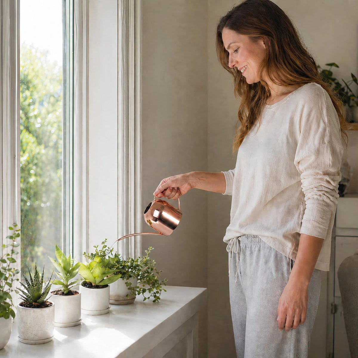 30oz Indoor Plant Watering Can Stainless Steel Long Spout, Rose Gold