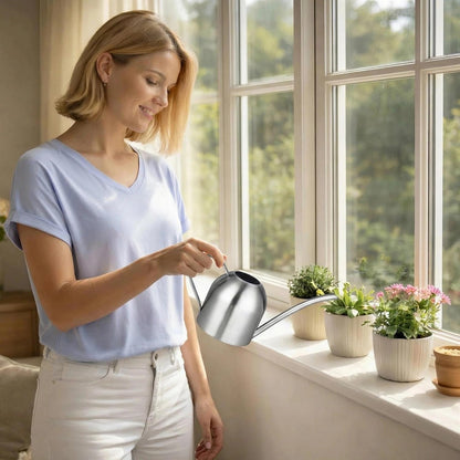 30oz Indoor Plant Watering Can Stainless Steel Long Spout, Rose Gold