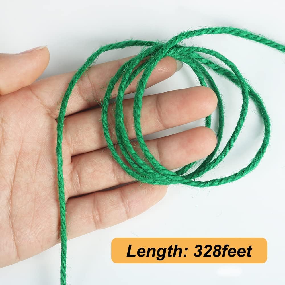 328ft 3mm Jute Garden Twine Green Heavy Duty for Plants