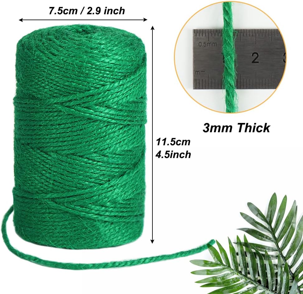 328ft 3mm Jute Garden Twine Green Heavy Duty for Plants