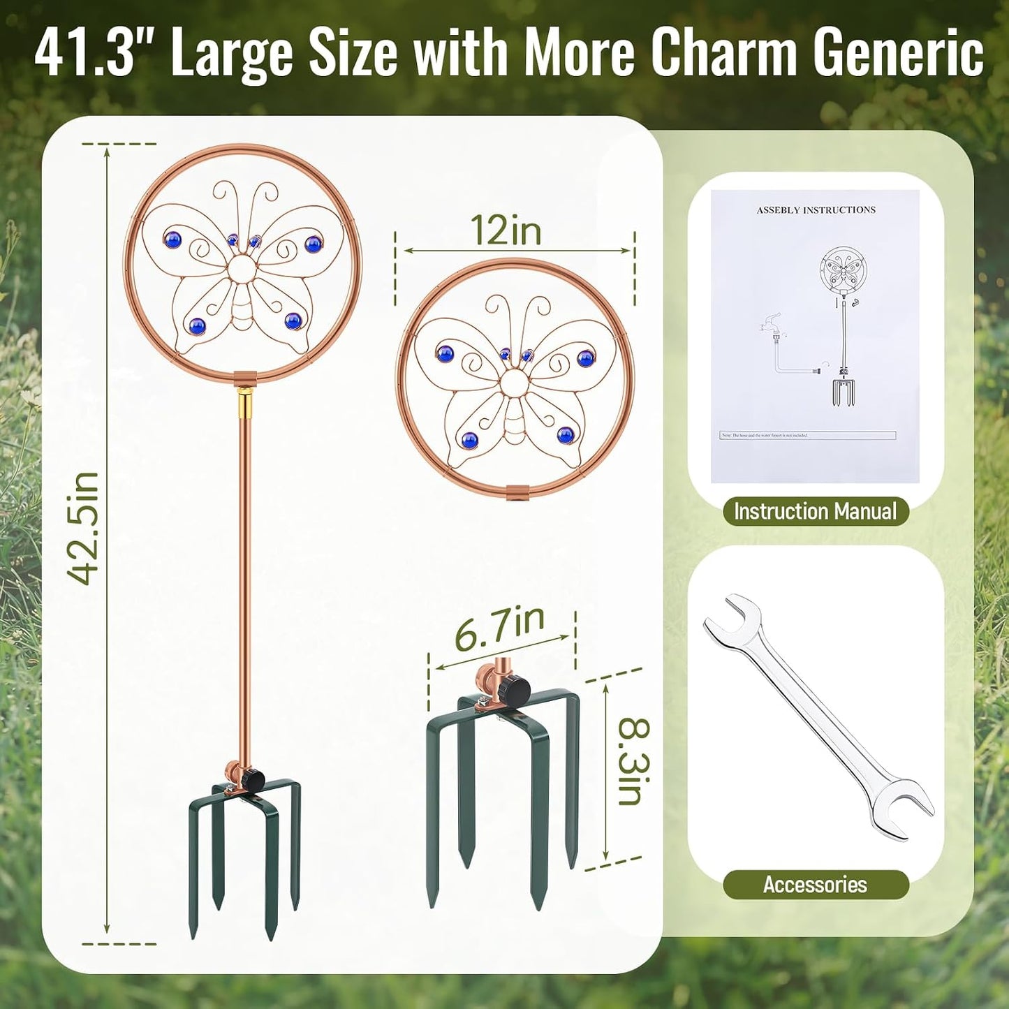 1 Pack 41.4" H Garden Sprinklers Stainless Steel Ornamental Sprinkler 360 Degrees Motion Activated Decorative Sprinkler for Water Feature, Garden Art, and Lawn Art (Butterfly Style,Purple)