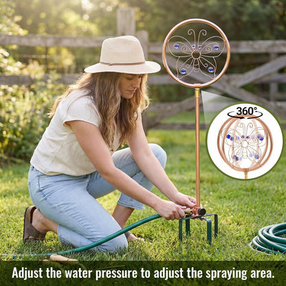 1 Pack 41.4" H Garden Sprinklers Stainless Steel Ornamental Sprinkler 360 Degrees Motion Activated Decorative Sprinkler for Water Feature, Garden Art, and Lawn Art (Butterfly Style,Purple)
