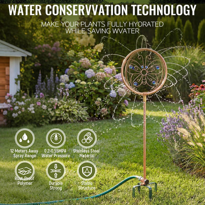 1 Pack 41.4" H Garden Sprinklers Stainless Steel Ornamental Sprinkler 360 Degrees Motion Activated Decorative Sprinkler for Water Feature, Garden Art, and Lawn Art (Butterfly Style,Purple)